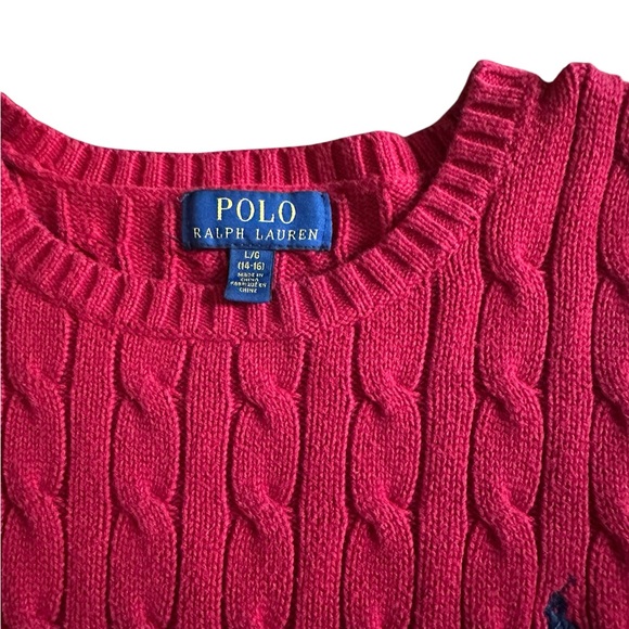 Polo by Ralph Lauren Red Cable Knit Sweater. Size 14-16 - Picture 2 of 2